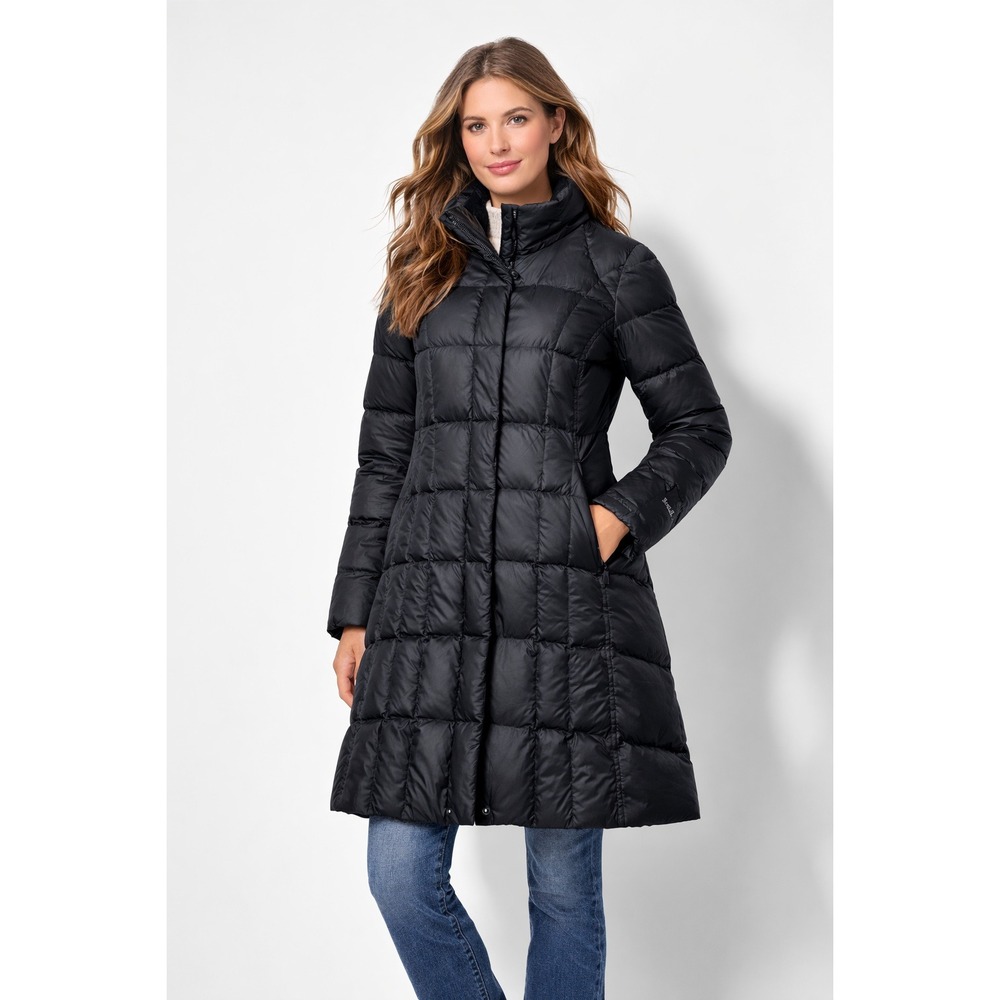 Eddie Bauer Down Puffer Parka Coat Sz Small Petite Black Insulated Full Zip Snap